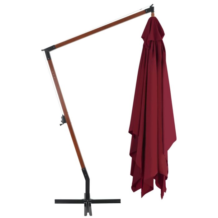 Parasol de jardin en porte-à-faux et mât en bois rouge bordeaux – Image 3