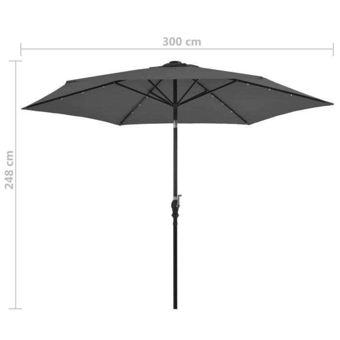 Parasol d'extérieur avec LED et mât en acier 300 cm Anthracite – Image 6