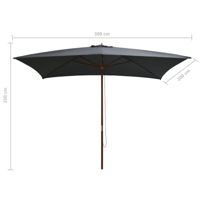 Parasol d'extérieur avec mât en bois 200x300 cm anthracite – Image 6