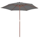 Parasol d'extérieur avec mât en bois 270 cm Anthracite – Image 2
