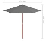 Parasol d'extérieur avec mât en bois 270 cm Anthracite – Image 5