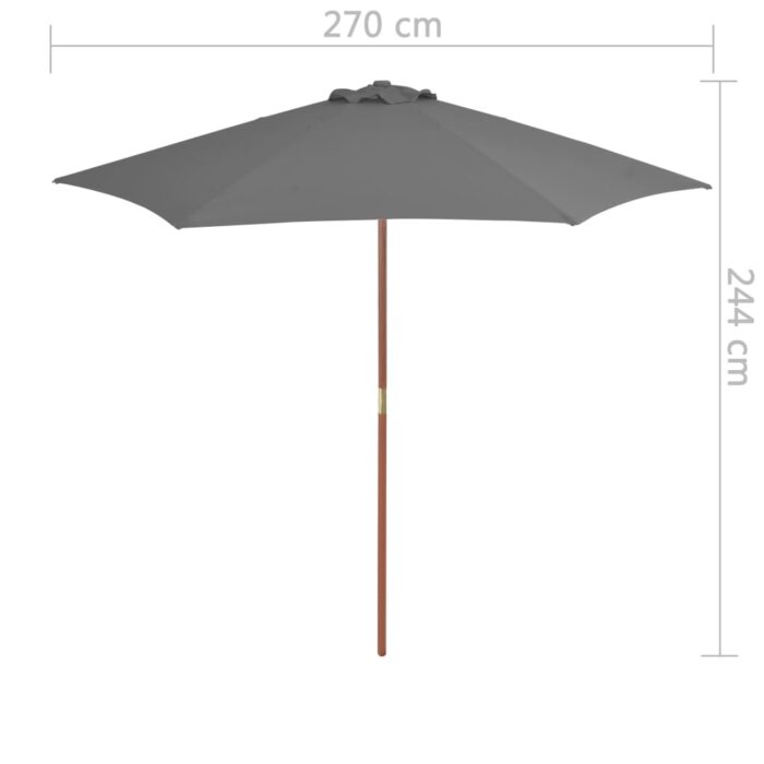 Parasol d'extérieur avec mât en bois 270 cm Anthracite – Image 5
