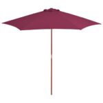 Parasol d'extérieur avec mât en bois 270 cm rouge bordeaux