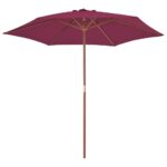 Parasol d'extérieur avec mât en bois 270 cm rouge bordeaux – Image 2