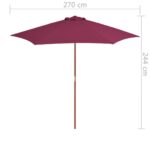 Parasol d'extérieur avec mât en bois 270 cm rouge bordeaux – Image 5