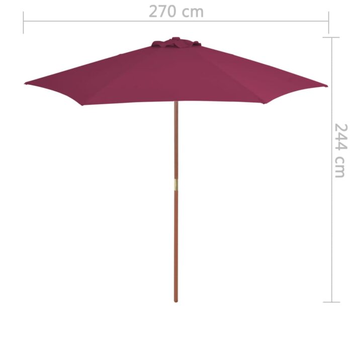 Parasol d'extérieur avec mât en bois 270 cm rouge bordeaux – Image 5