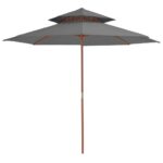 Parasol à deux étages avec mât en bois 270 cm anthracite