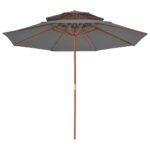 Parasol à deux étages avec mât en bois 270 cm anthracite – Image 3