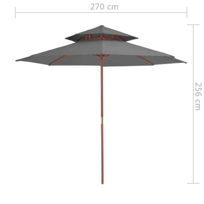Parasol à deux étages avec mât en bois 270 cm anthracite – Image 6