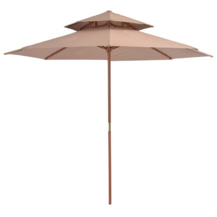 Parasol à deux étages avec mât en bois 270 cm taupe