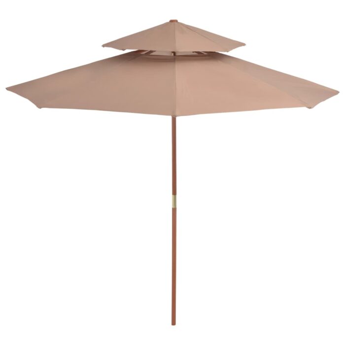 Parasol à deux étages avec mât en bois 270 cm taupe – Image 2