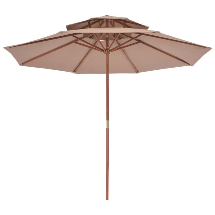 Parasol à deux étages avec mât en bois 270 cm taupe – Image 3
