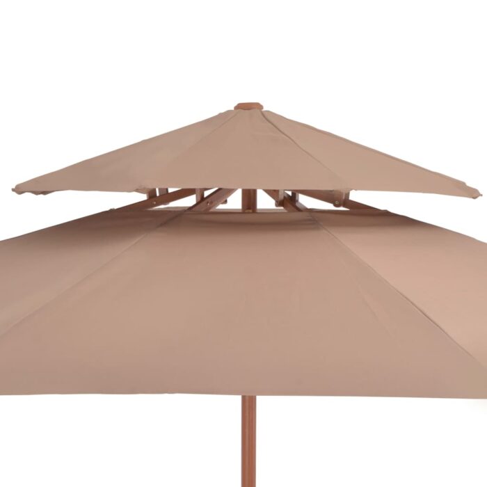 Parasol à deux étages avec mât en bois 270 cm taupe – Image 5