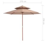 Parasol à deux étages avec mât en bois 270 cm taupe – Image 7