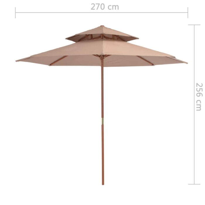 Parasol à deux étages avec mât en bois 270 cm taupe – Image 7