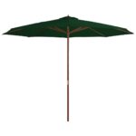 Parasol d'extérieur avec mât en bois 350 cm Vert