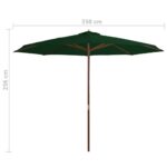 Parasol d'extérieur avec mât en bois 350 cm Vert – Image 3