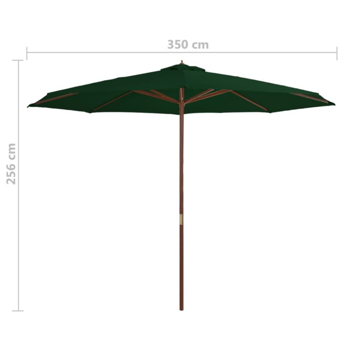 Parasol d'extérieur avec mât en bois 350 cm Vert – Image 3