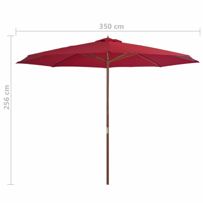 Parasol d'extérieur avec mât en bois 350 cm Bordeaux – Image 3