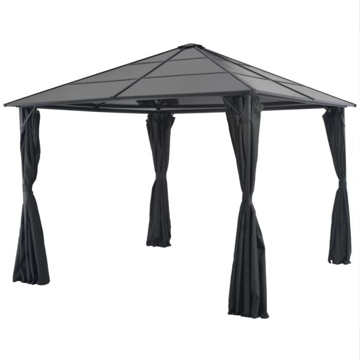 Tonnelle avec rideau Aluminium 3x3 m Noir – Image 1