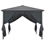 Tonnelle avec rideau Aluminium 3x3 m Noir – Image 3