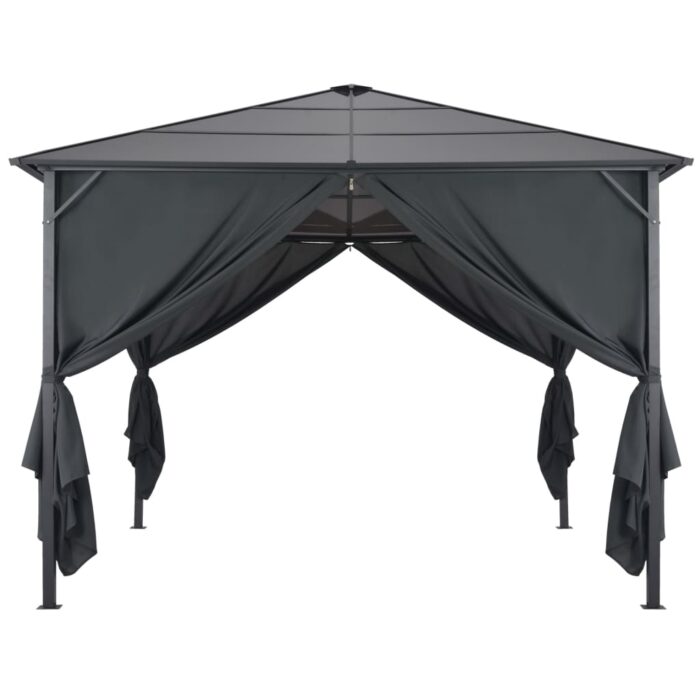 Tonnelle avec rideau Aluminium 3x3 m Noir – Image 3