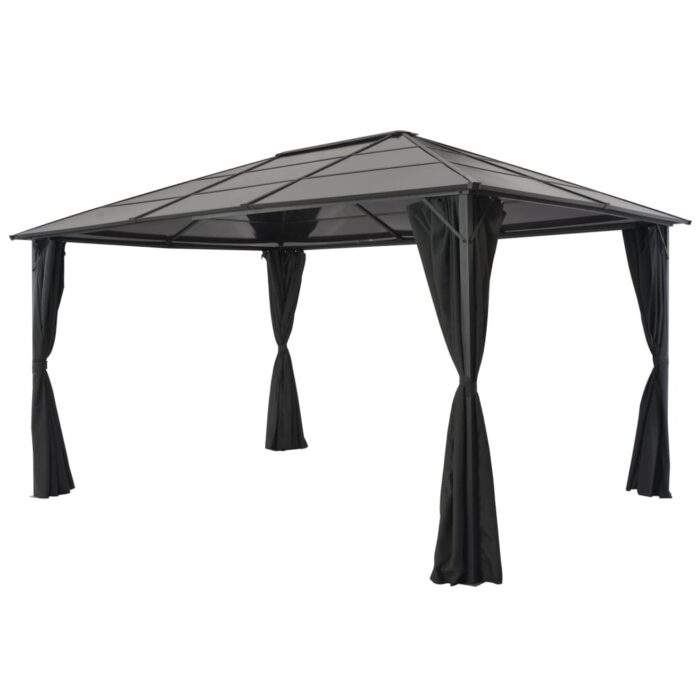 Tonnelle avec rideau Aluminium 4x3x2,6 m Noir – Image 1