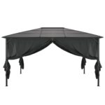 Tonnelle avec rideau Aluminium 4x3x2,6 m Noir – Image 3