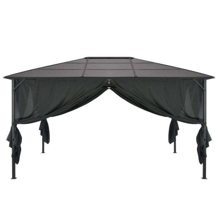Tonnelle avec rideau Aluminium 4x3x2,6 m Noir – Image 3