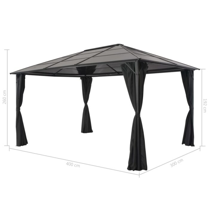 Tonnelle avec rideau Aluminium 4x3x2,6 m Noir – Image 6