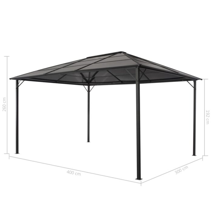 Tonnelle avec toit Aluminium 4x3x2,6 m Noir – Image 4