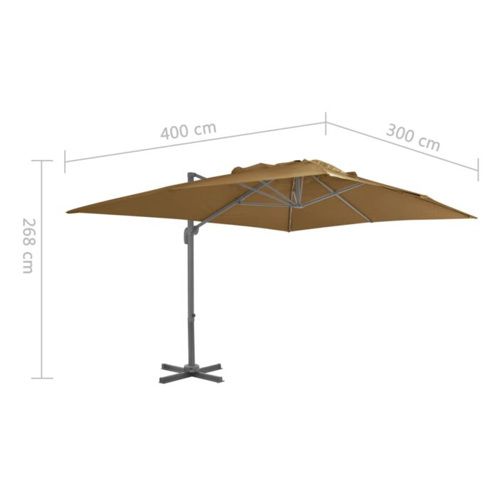Parasol de jardin en porte-à-faux et poteau en aluminium taupe – Image 8