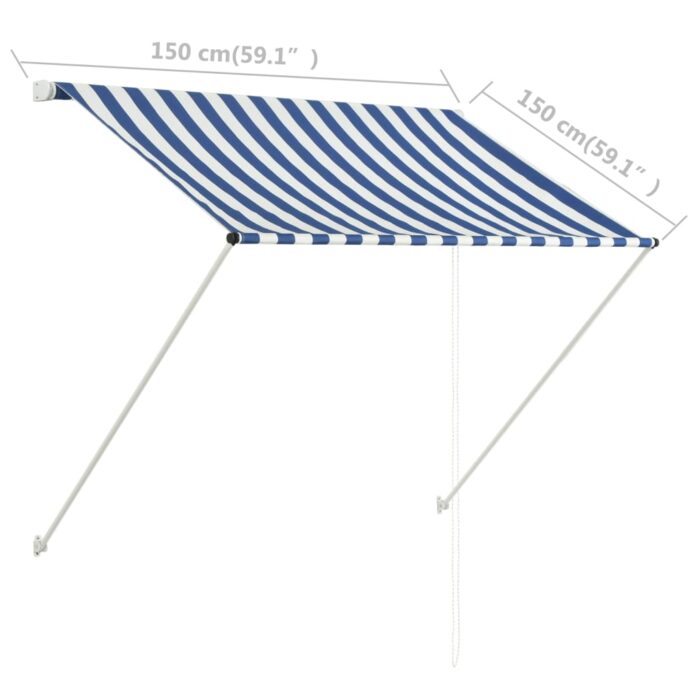 Auvent rétractable 150x150 cm Bleu et blanc – Image 6