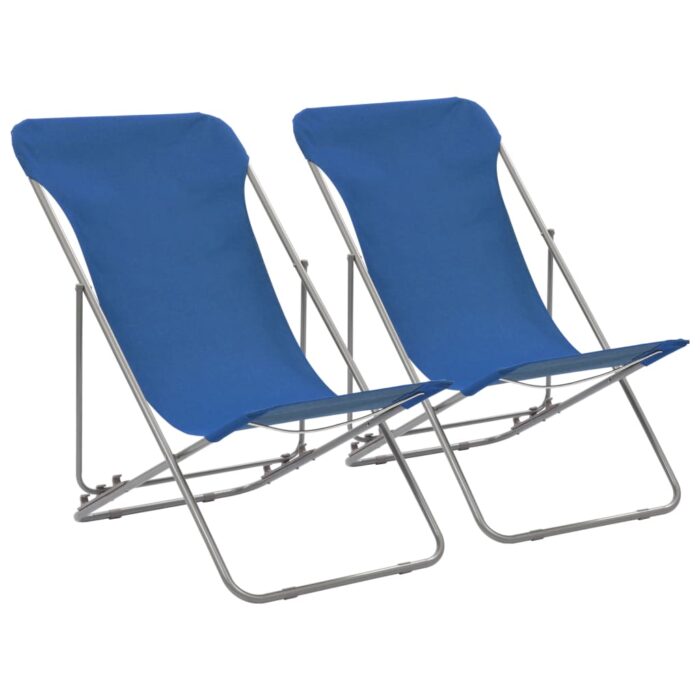Chaises de plage pliables lot de 2 Acier et tissu oxford Bleu – Image 1
