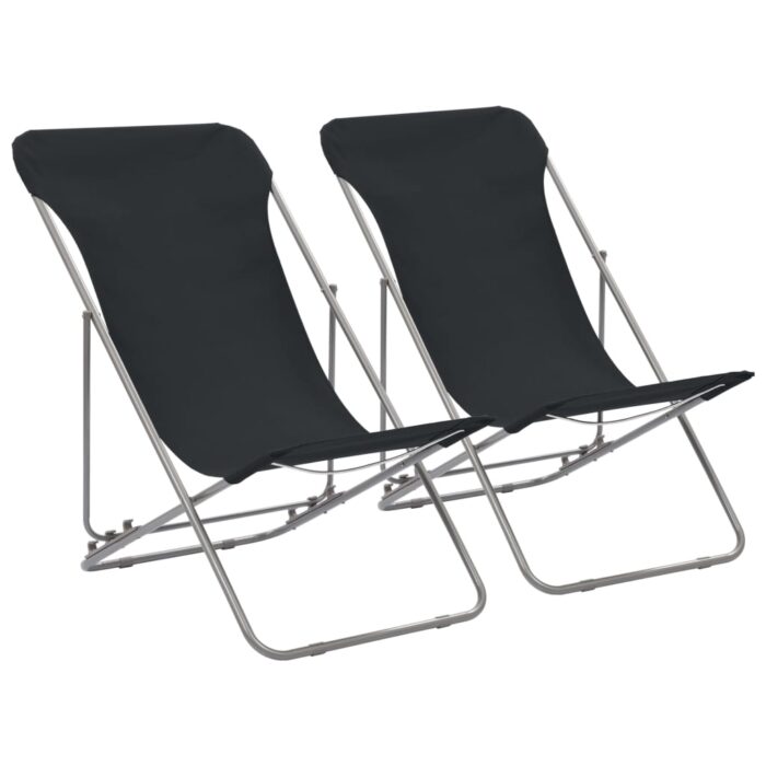 Chaises de plage pliables lot de 2 Acier et tissu oxford Noir – Image 1