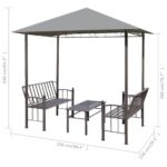 Chapiteau de jardin avec table et bancs 2,5x1,5x2,4m Anthracite – Image 3