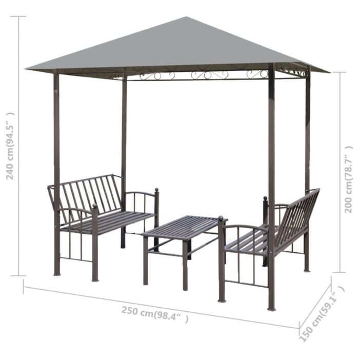 Chapiteau de jardin avec table et bancs 2,5x1,5x2,4m Anthracite – Image 3