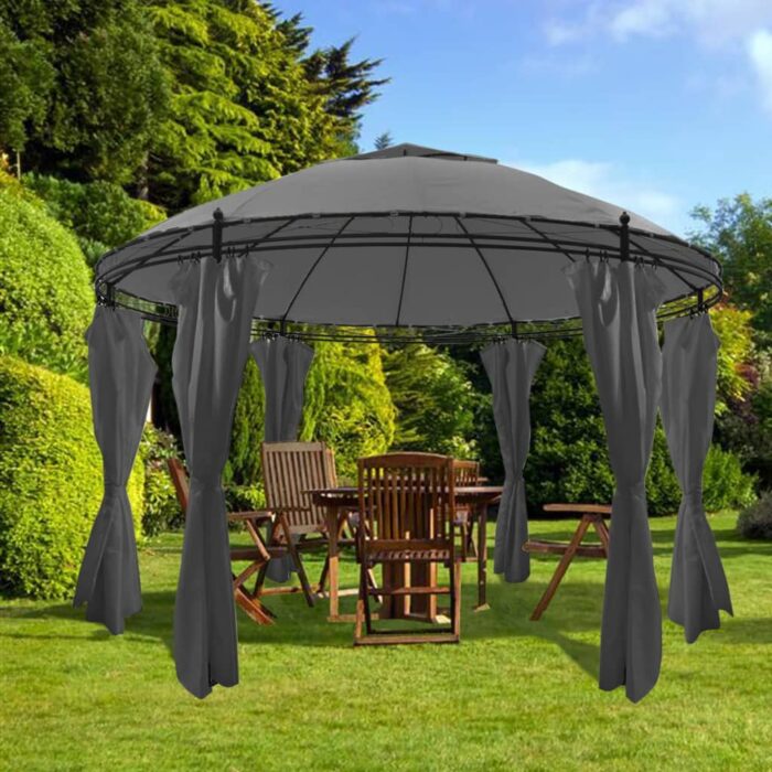 Belvédère avec rideaux Rond 3,5 x 2,7 m Anthracite – Image 1