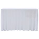 Nappes élastiques de table avec jupon 2 pcs 243x76x74cm Blanc – Image 3