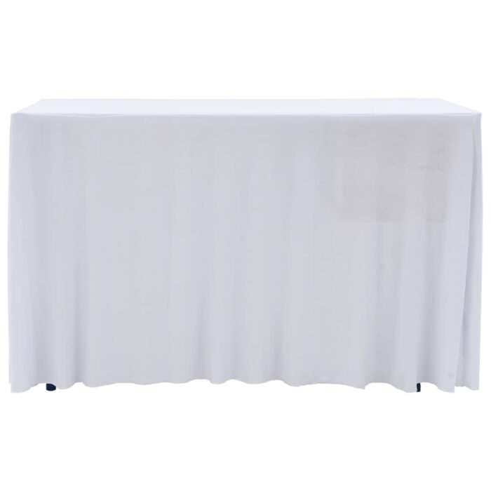 Nappes élastiques de table avec jupon 2 pcs 243x76x74cm Blanc – Image 3