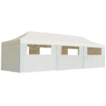 Tente de réception pliable avec 8 parois 3x9 m Blanc cassé