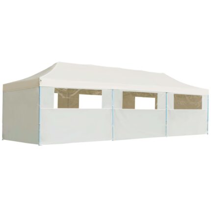 Tente de réception pliable avec 8 parois 3x9 m Blanc cassé
