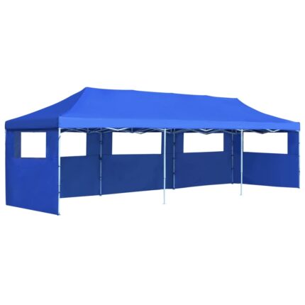 Tente de réception pliable avec 5 parois 3x9 m Bleu