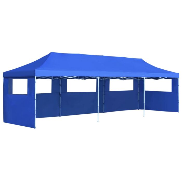 Tente de réception pliable avec 5 parois 3x9 m Bleu – Image 1