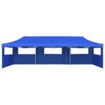 Tente de réception pliable avec 5 parois 3x9 m Bleu – Image 4