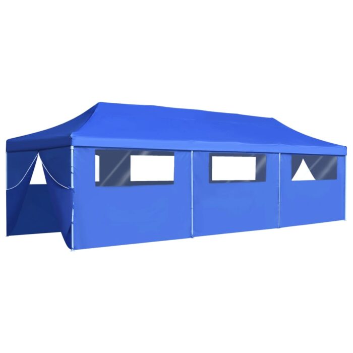 Tente de réception pliable avec 8 parois 3x9 m Bleu – Image 4