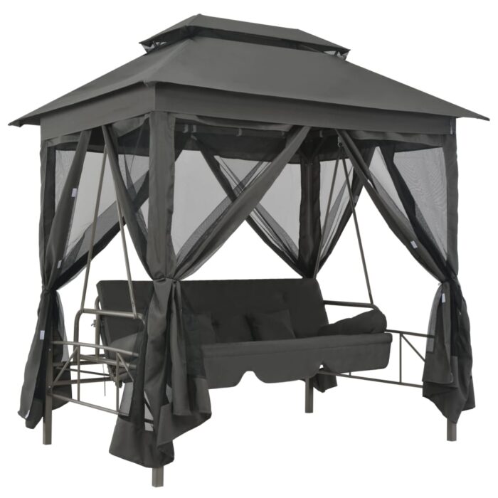 Balancelle convertible à auvent Anthracite 220x160x240 cm Acier – Image 1