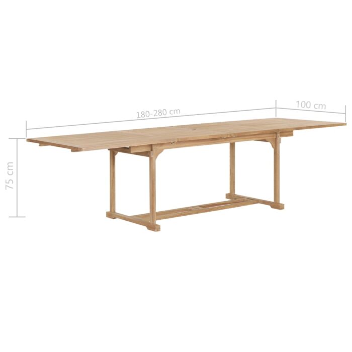 Table extensible de jardin 180-280x100x75 cm Teck solide – Image 9
