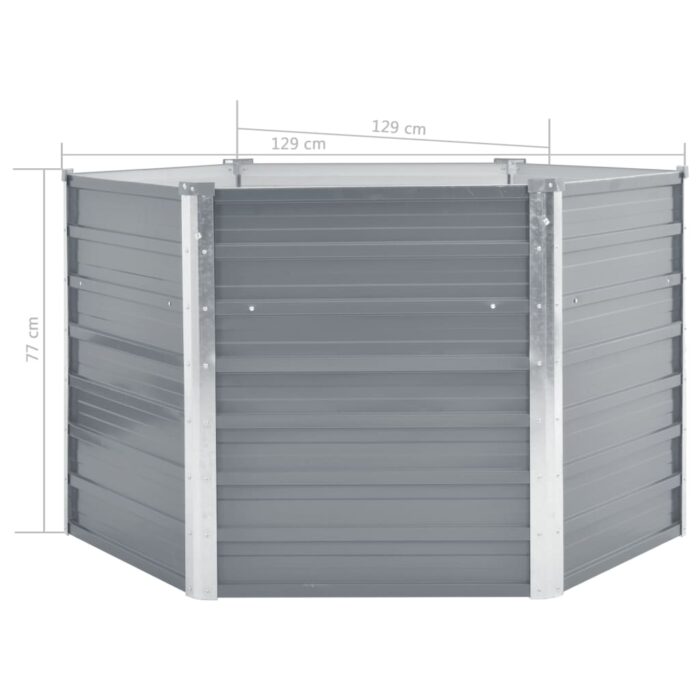 Lit surélevé de jardin Acier galvanisé 129x129x77 cm Gris – Image 5