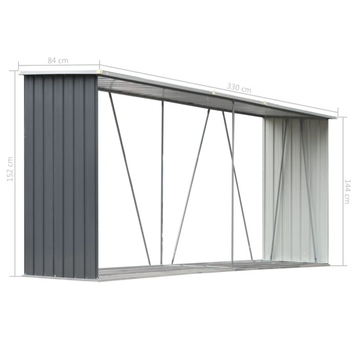 Abri de stockage de bois Acier galvanisé 330x84x152 cm Gris – Image 4